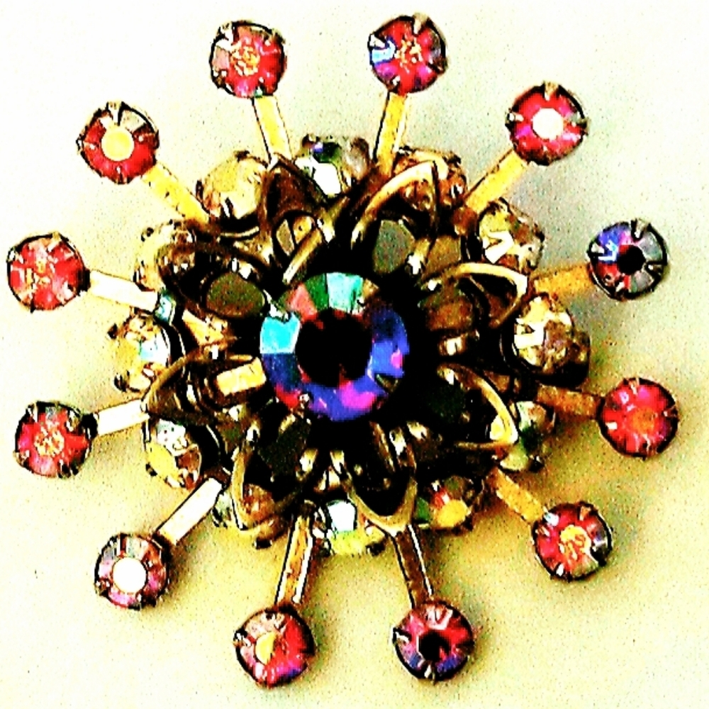 Vintage Aurora Borealis Brooch Pin 2”